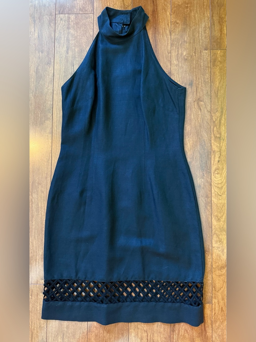 Vintage 80s 90s Geary Roark Kamisato Linen Halter Dress Sheath Black - Size 8